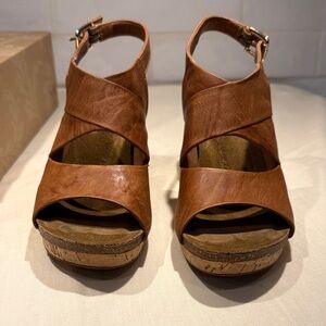Sofft Brown Leather Wedge Sandals
